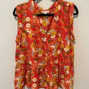 NWOT LOFT Button-up Floral Lightweight Blouse Top Cap Sleeve